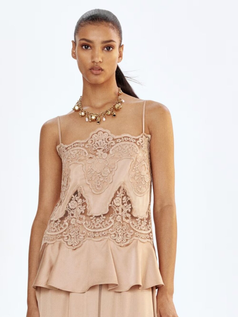 H&M Lace-Inset Satin Strappy Top